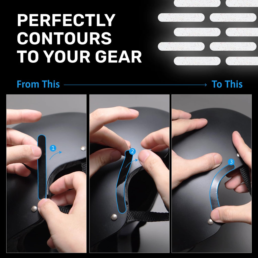 ELOS Reflective Gear 3M Reflective Black Stickers - Helmet Tape, Motorcycle Tape, Hi Viz Stickers for Helmets - Discreet Black Until Light Hits It (Combo Style) Combo Style 4.0