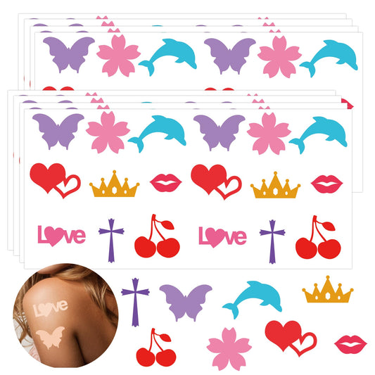 270pcs Christmas Tanning Sunbathing Stickers Self Adhesive Heart Lips Dolphin Butterfly Cherry Body Sticker Tanning Bed Decals for Summer Beach Outdoor Indoor Salon Party Supplies
