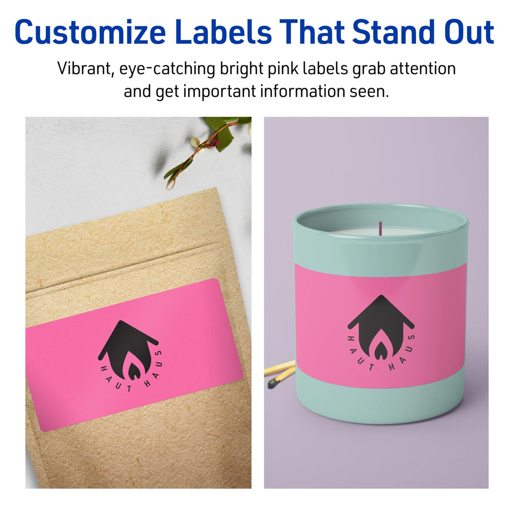 Avery Printable Rectangle Labels, Sure Feed Technology, 3" x 6", Bright Pink Labels, Print-to-The-Edge, Laser/Inkjet Printable, 60 Total, Great for Shipping and Product Merchandising 60 labels