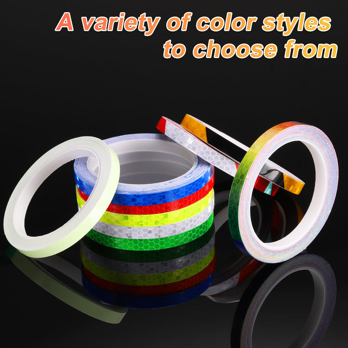 HARFINGTON 2 Rolls Reflective Tape 0.4" x26ft Adhesive Night Safety Warning Tapes Outdoor Bicycle Adhesive Reflector Stickers for Vehicles Trailers Trucks Bike Cars Signs, Multicolor