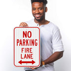 No Parking Fire Lane Bidirectional Arrow Sign, Aluminum 12x18 Reflective