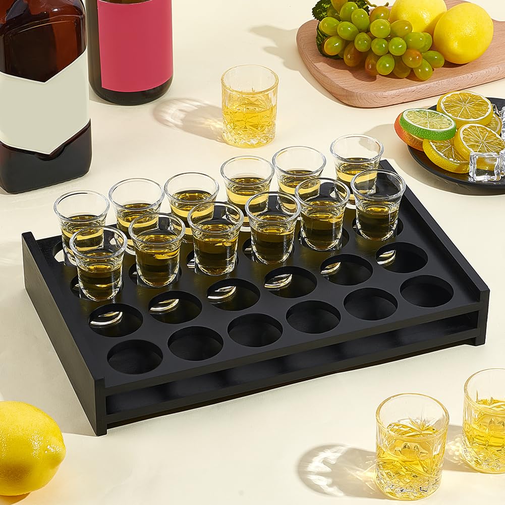 peacoblue 24 Shot Glass Holder Tray, Rustic Wooden Display Stand for Party