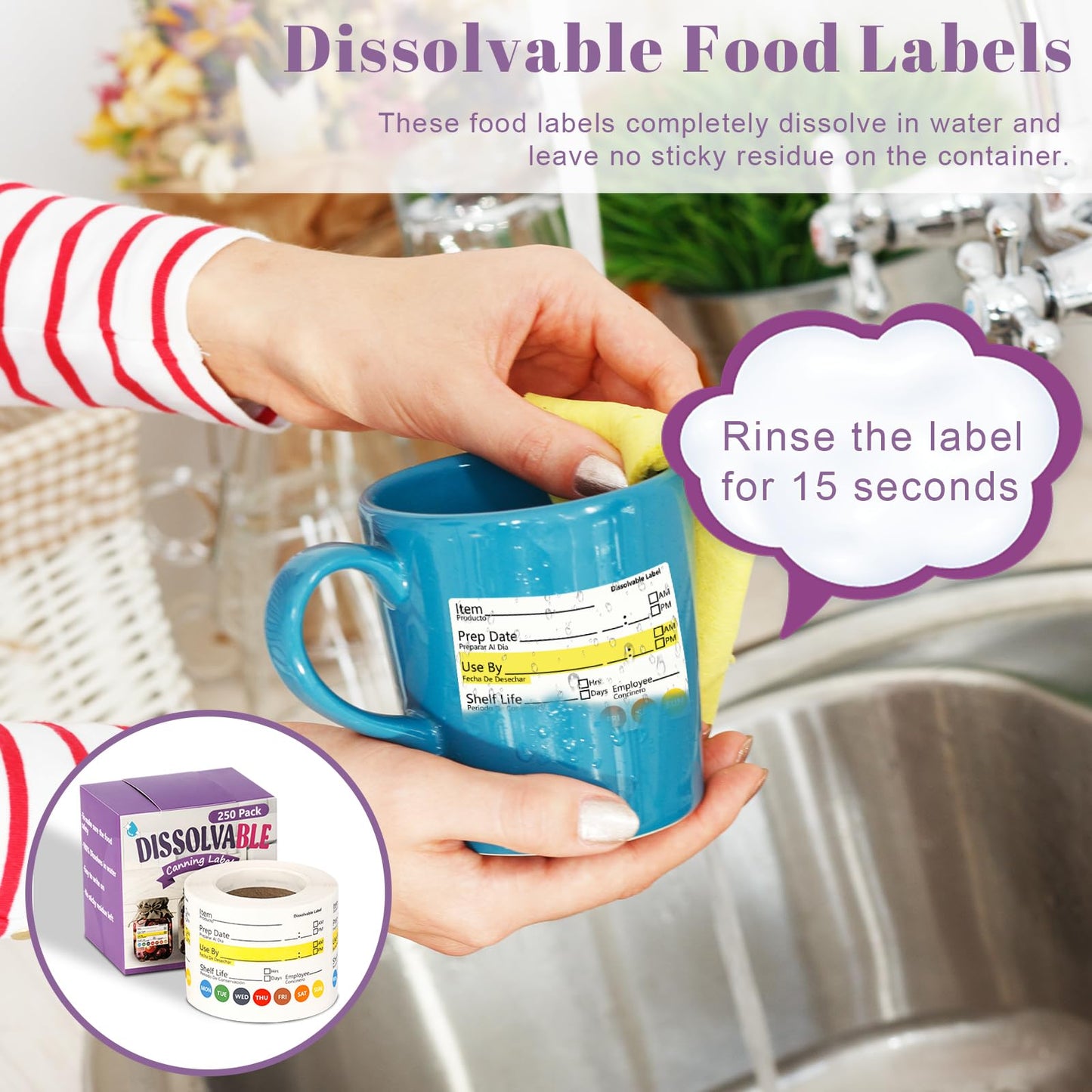 250 PCS Dissolvable Food Labels Removable Food Labels Stickers Shelf Life Labels Food Labels Dispenser 2×3 Food Expiration Stickers Dissolvable Labels for Food Containers Freezer Labels for Kitchen