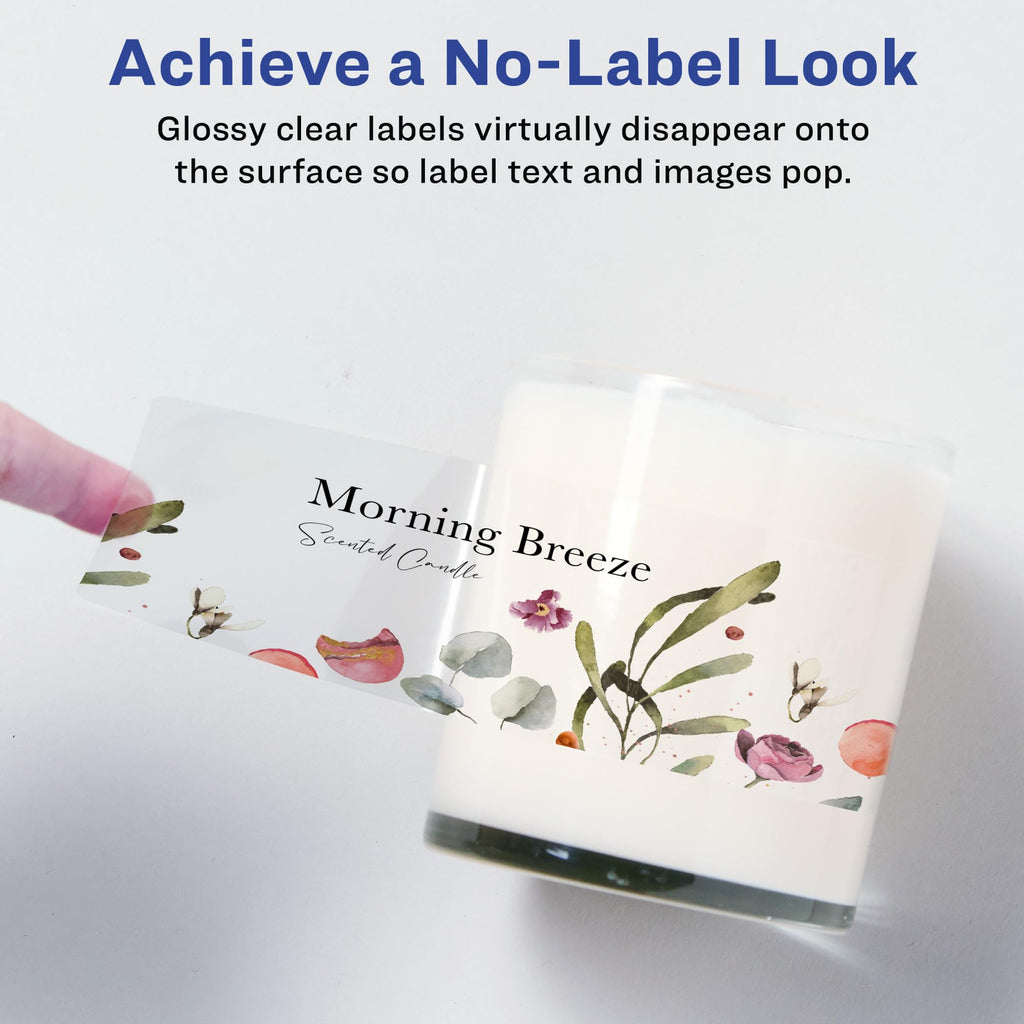 Avery® Glossy Clear Rectangle Labels, Sure Feed® Technology, 3-1/4" x 8-3/8", 75 Glossy Clear Labels, Laser/Inkjet Printable 75 labels