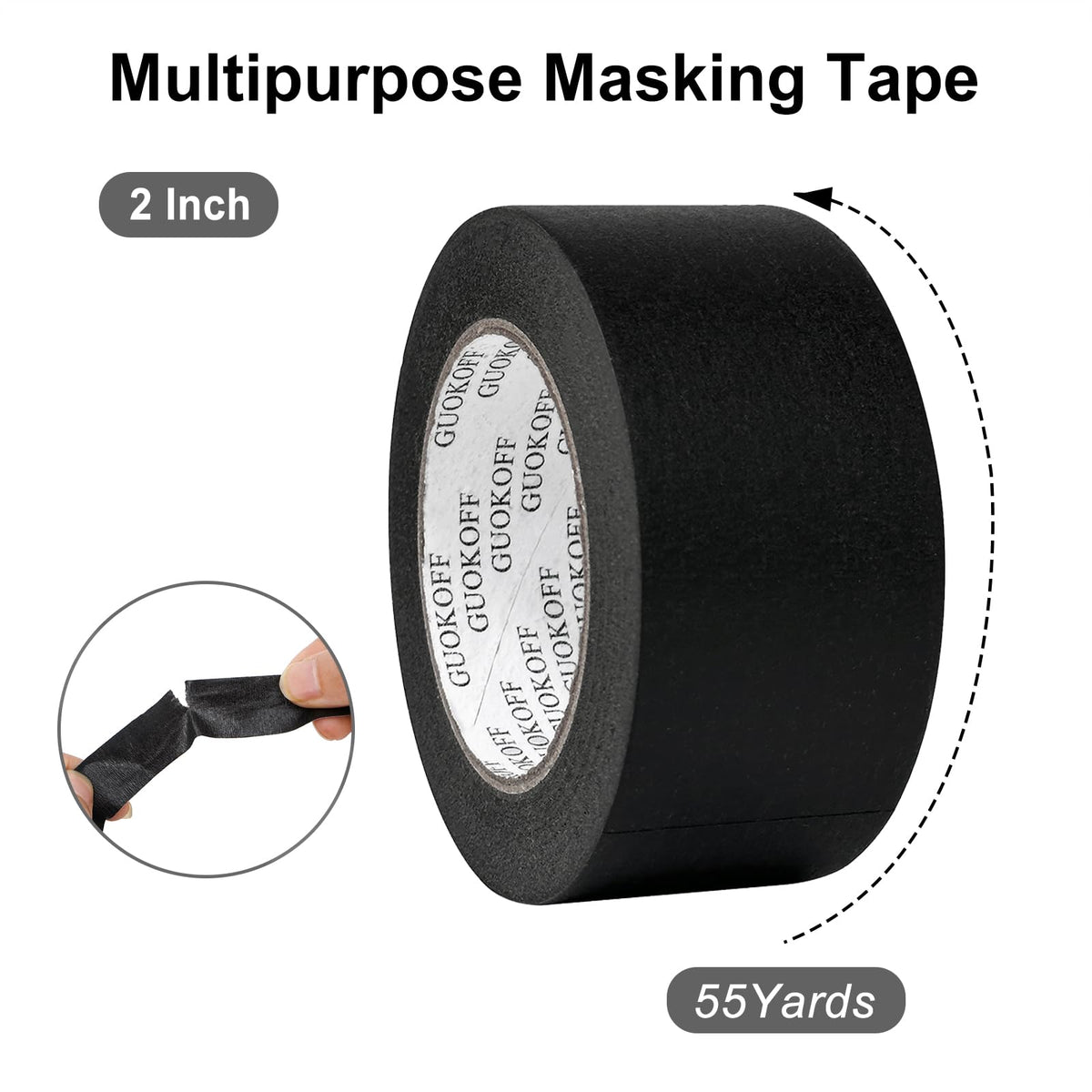 Black Masking Tape, 2 Inch x 55 Yards x 1 Rolls, Black Painters Tape, General Purpose Painting Adhesive Tape for Arts DIY Crafts Labeling