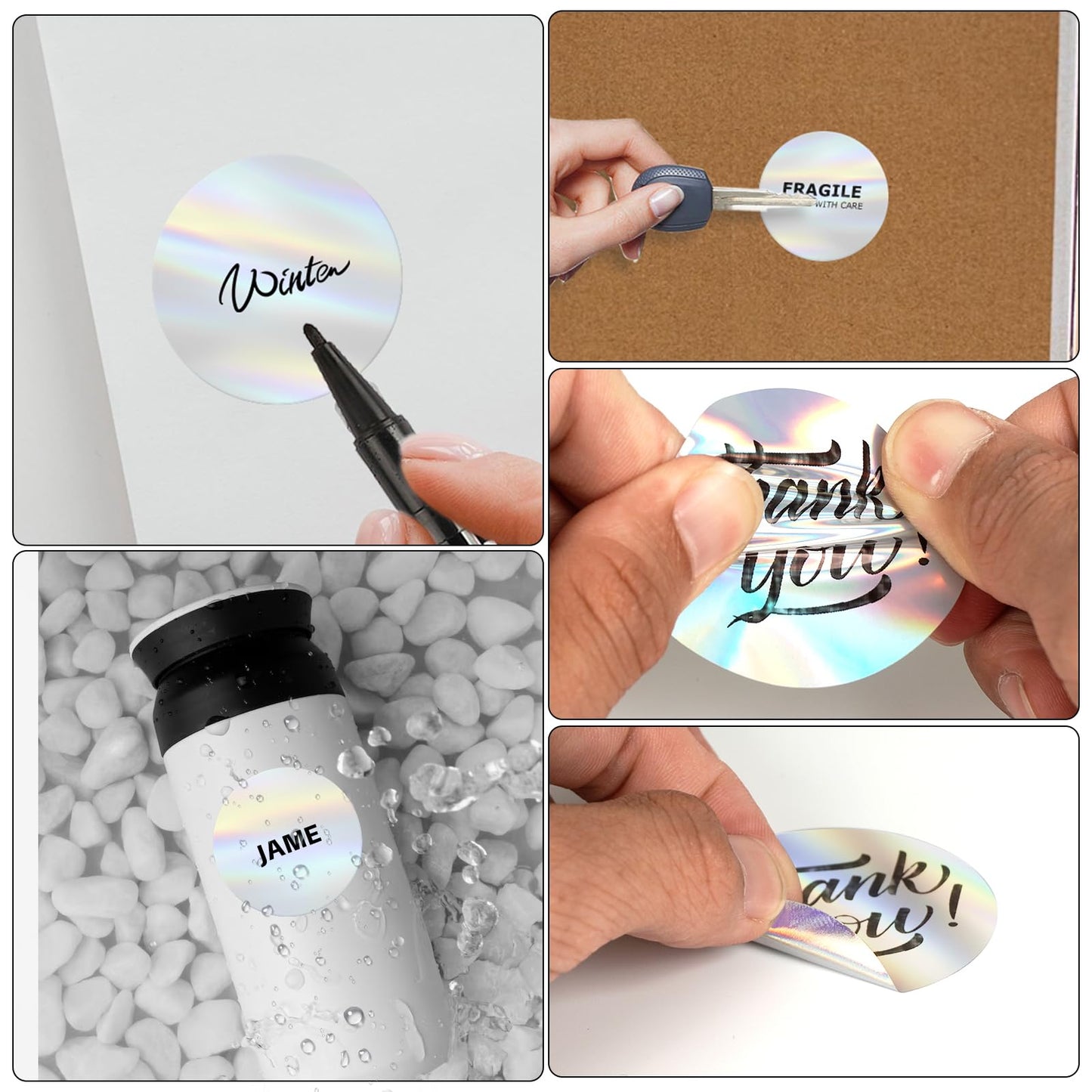 Holographic Round Thermal Labels Silver 2 Inch Self Adhesive Circle Rainbow Printer Stickers Vinyl Waterproof Roll Glitter Decals Name Tag for Design DIY Logo Business 200 PCS Holographic Silver 2 Inch Circle