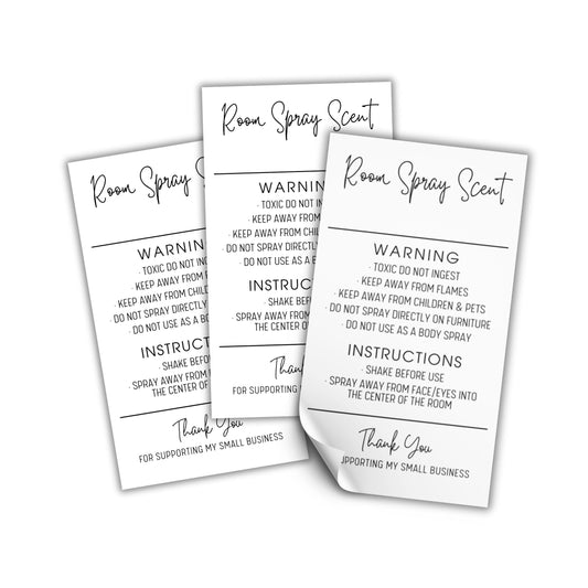 Room Spray Instruction Warning Scent Stickers Labels | 250 pcs per Roll Air Freshener Homemade for Selling Care Minimalist