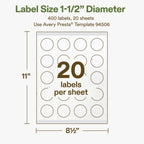 Avery Printable Round Hemp Labels with Sure Feed Technology, 1-1/2" Diameter, Off-White, Print-to-the-Edge, Laser & Inkjet Compatible, 400 Total, Great for Product Branding, Packaging, and More Hemp Paper 400 Labels