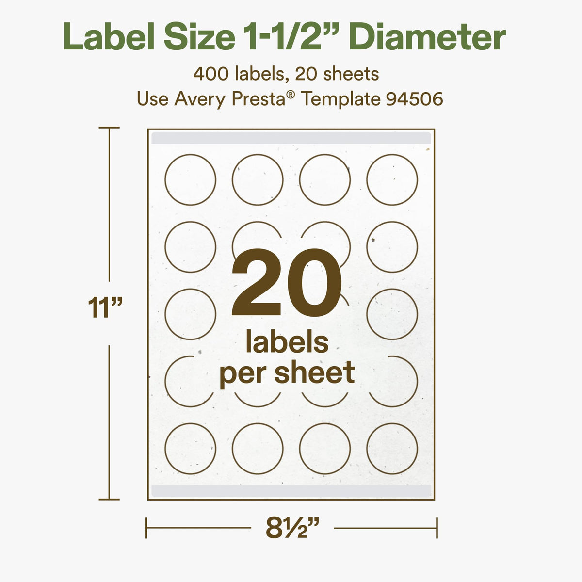 Avery Printable Round Hemp Labels with Sure Feed Technology, 1-1/2" Diameter, Off-White, Print-to-the-Edge, Laser & Inkjet Compatible, 400 Total, Great for Product Branding, Packaging, and More Hemp Paper 400 Labels