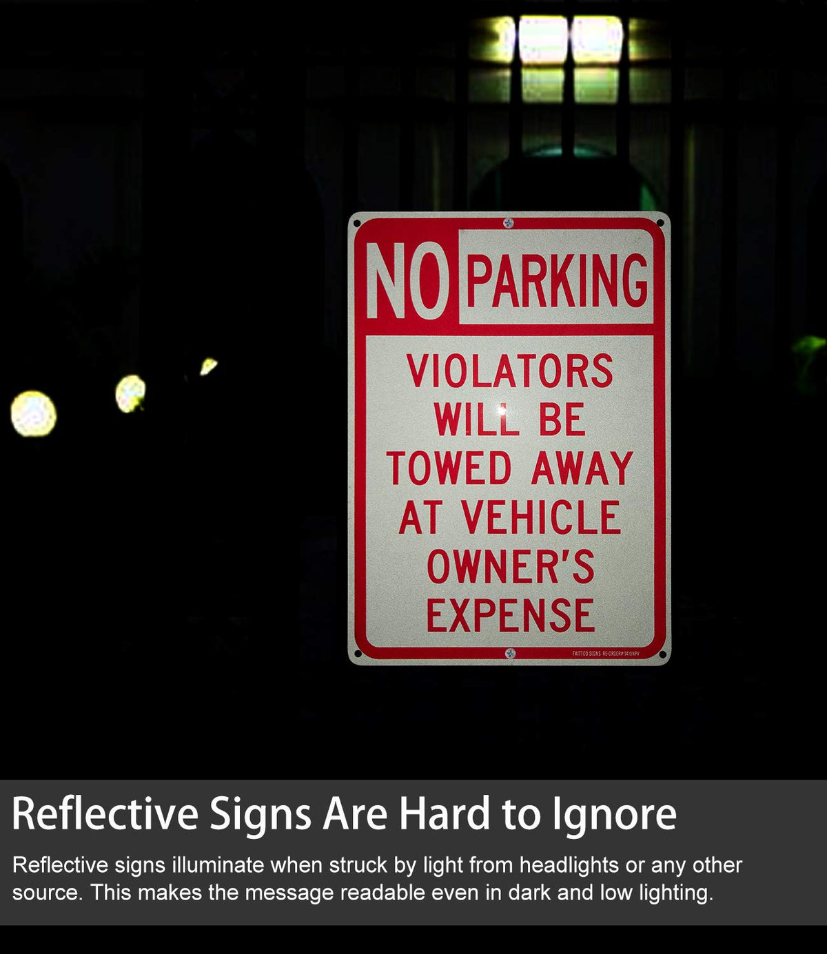 4 pack No Parking Sign, Violators Will Be Towed Away at Vehicle Owners Expense, 14 X 10 Reflective .40 Rust Free Aluminum, UV Protected, Weather Resistant, Waterproof, Durable Ink，Easy to Mount No Parking Sign, red-and-white - 4 Pack
