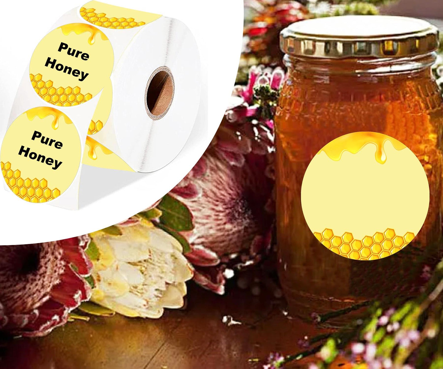 Direct Thermal Label Stickers Honey Themed Personalized Honey Labels 2 Inch - Honey Jars and Bottles Labels Honey Farm Kitchen Name Small Business Thermal Stickers for Honey Quart Jars 500 Pcs