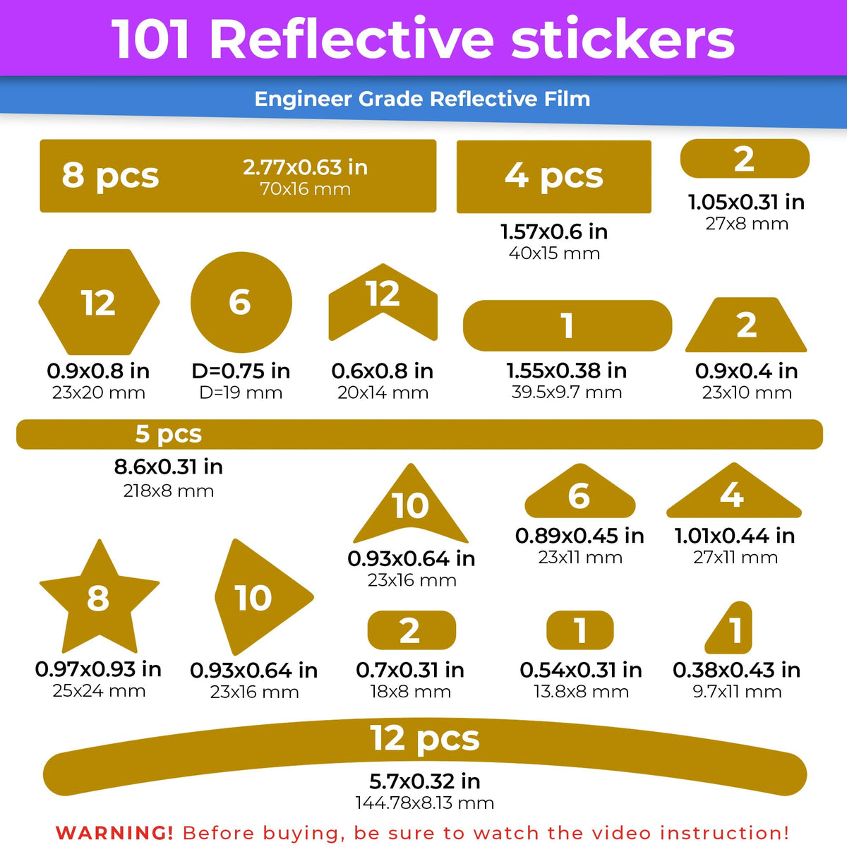 LOOM® Mega Reflective Stickers for Bikes & Helmets | 101pc | Yellow