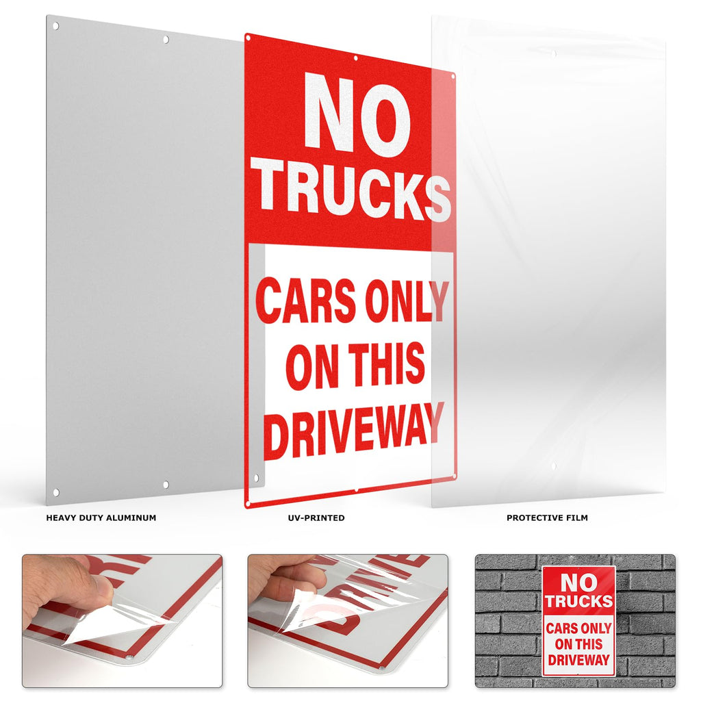 No Trucks Cars Only On This Driveway Sign 18 × 12 Inches
