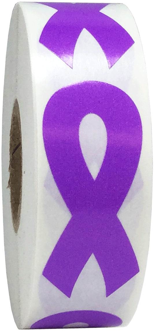 Purple Awareness Ribbon Stickers 2 Inch 500 Total Adhesive Labels