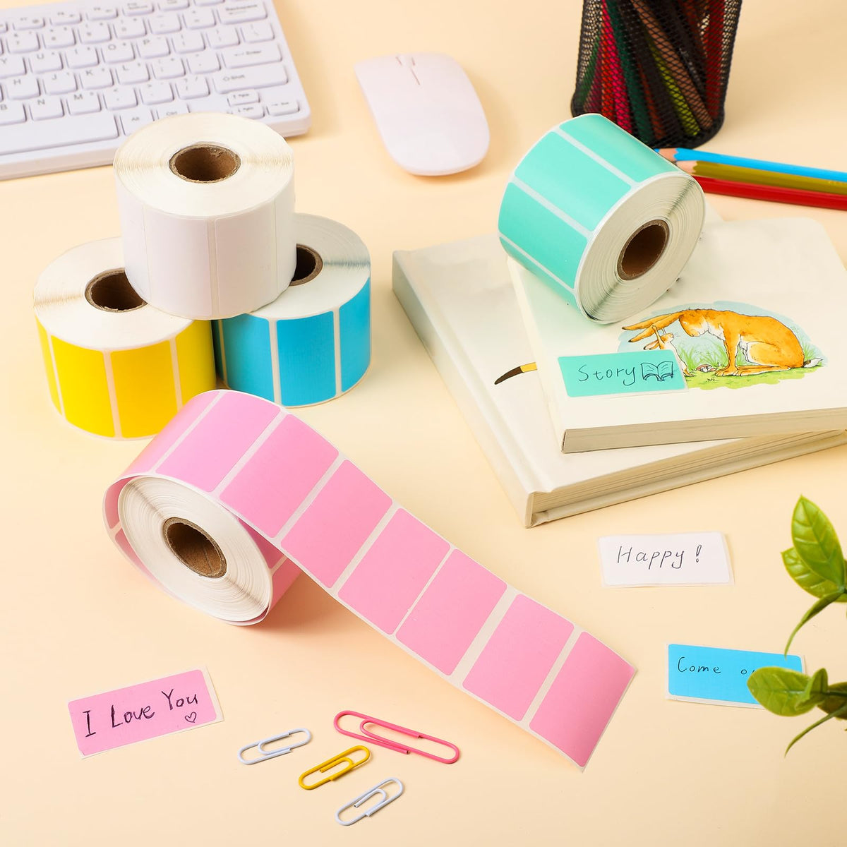 Ireer 5 Rolls Direct Thermal 2" x 1" Thermal Sticker Labels 5 Colors
