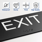 ADA Compliant Exit Signs- 2 Pack Exit Sign with Braille and Raised Letters Emergency Exit Sign for Business Office Public Space Indoor/Outdoor Easy Adhesive Install Acrylic Horizontal 6.3”×2.9” 2pk-horizontal