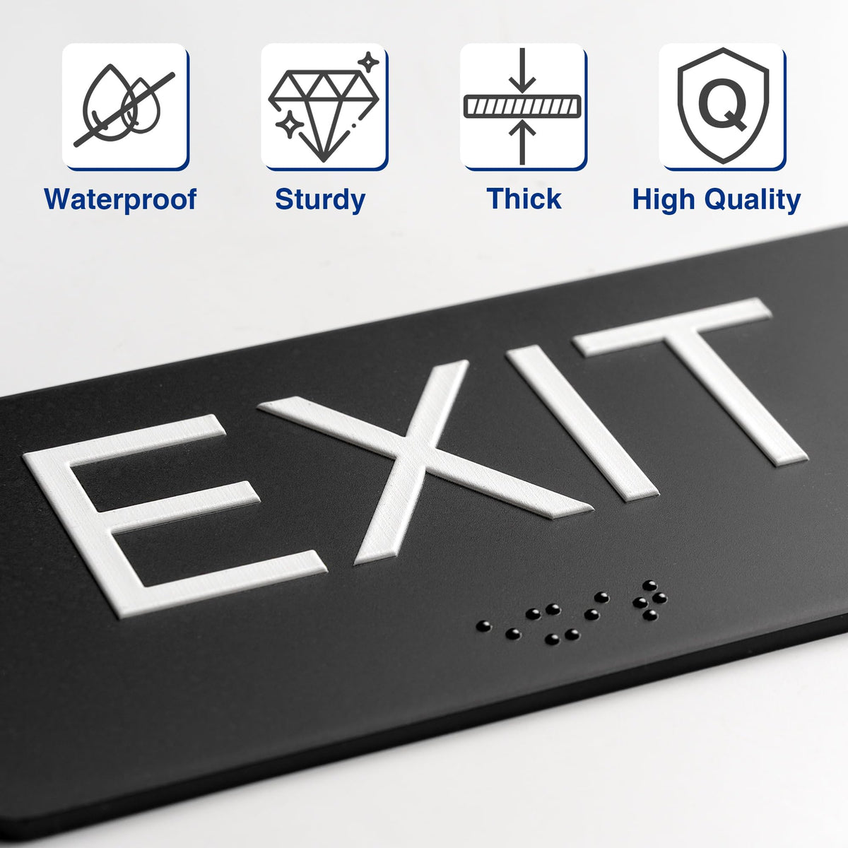 ADA Compliant Exit Signs- 2 Pack Exit Sign with Braille and Raised Letters Emergency Exit Sign for Business Office Public Space Indoor/Outdoor Easy Adhesive Install Acrylic Horizontal 6.3”×2.9” 2pk-horizontal