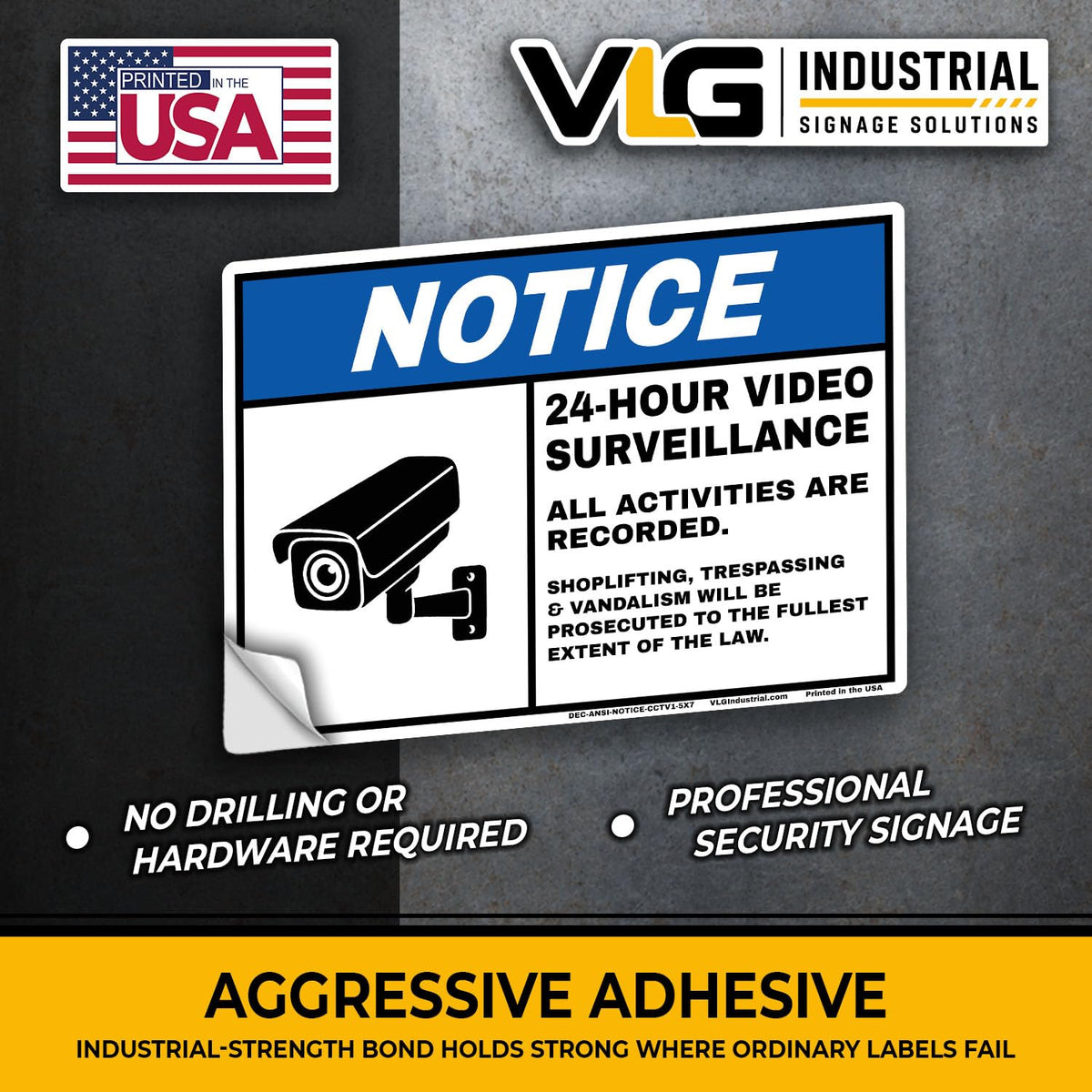 NOTICE 24-Hour Video Surveillance Stickers 5-Pack 5" x 7" – All Activities Are Recorded Security Camera Warning Decals – ANSI Style CCTV Surveillance Labels for Business, Property, Doors & Entrances