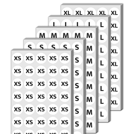 2000 Pack, 3/4" - Clothing Size Stickers, Small Medium Large Shirt Sizing Labels - 5 Sizes (XS, S, M, L, XL) 5 sizes | 400 per size
