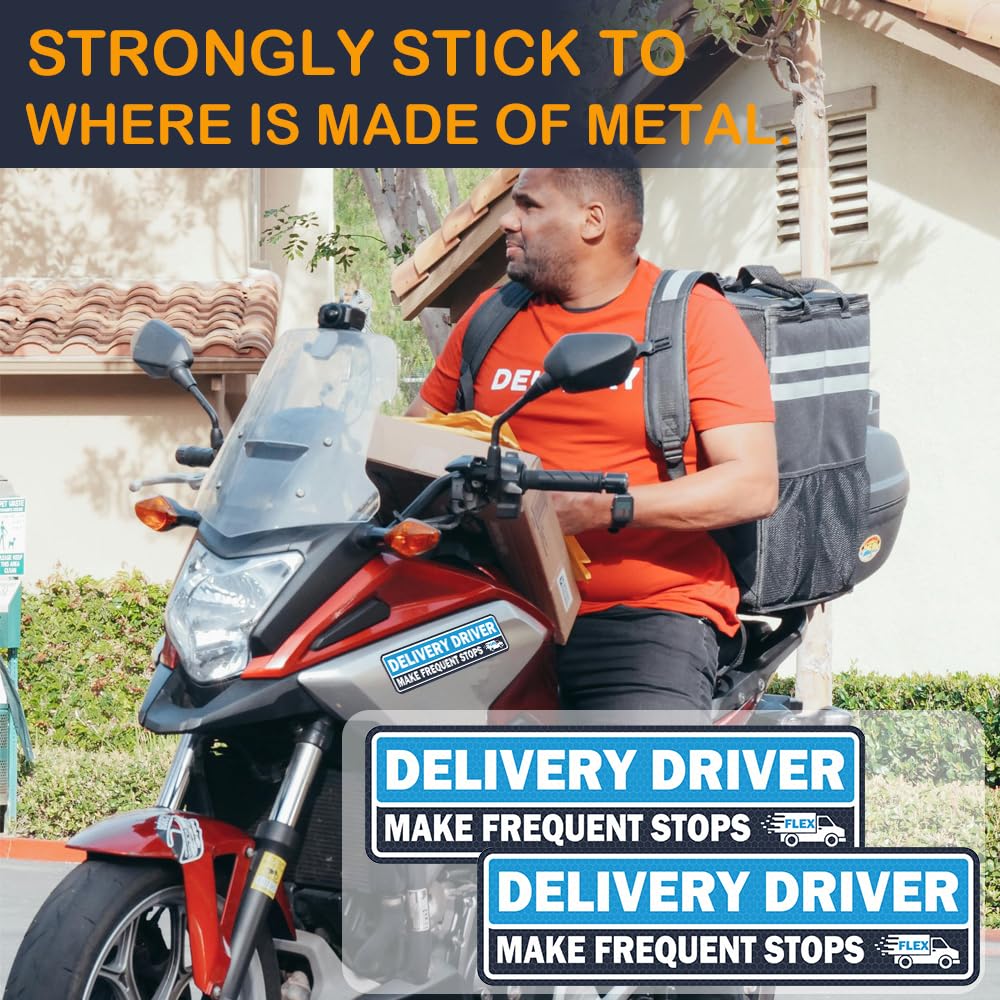 4 Pack Heavy Duty Flex Delivery Driver Car Magnets, Reflective Caution Frequent Stops Magnetic Signs, Flex Driver Accessories Decal Bumper Stickers KS_DeliveryManget_Blue