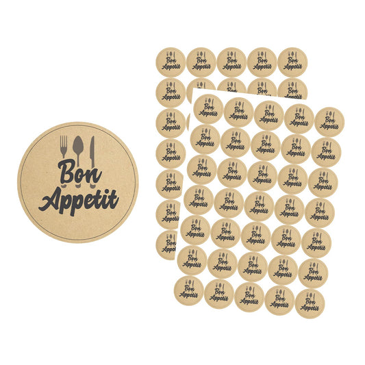 Bon Appétit A4 Sticker Sheet |3 Sheets - 105 Counts | 1.5 Inch | Adhesive Stickers | Shipping Bags, Packaging, Labels, Round, Envelopes, Boutique, Mail, Stamp | Small Business Supplies | Kraft Paper 3 Sheets