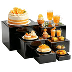 Saim Acrylic Buffet Risers Display Stands 3" To 8" Square, 6pcs Black