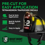Bright Knight Decals Fire Helmet Tetrahedrons - Set of 16 Reflective Yellow Trapezoid Fire Helmet Stickers - 3M Vinyl with Acrylic Adhesive for Firefighters, Helmets, Laptops & Bumpers, Pack of 2