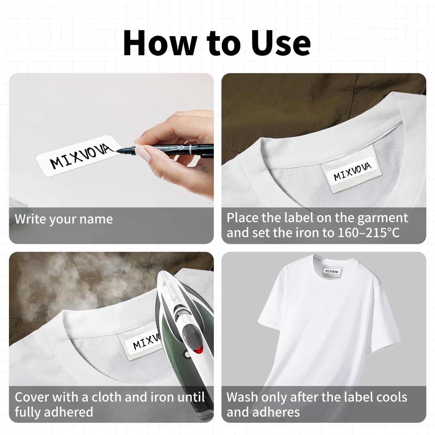 Clothing Labels, 96Pcs Washable Name Label for Clothes, Personalized Clothing Label for Nursing Home, Daycare and Camps (Iron-on) Iron-on