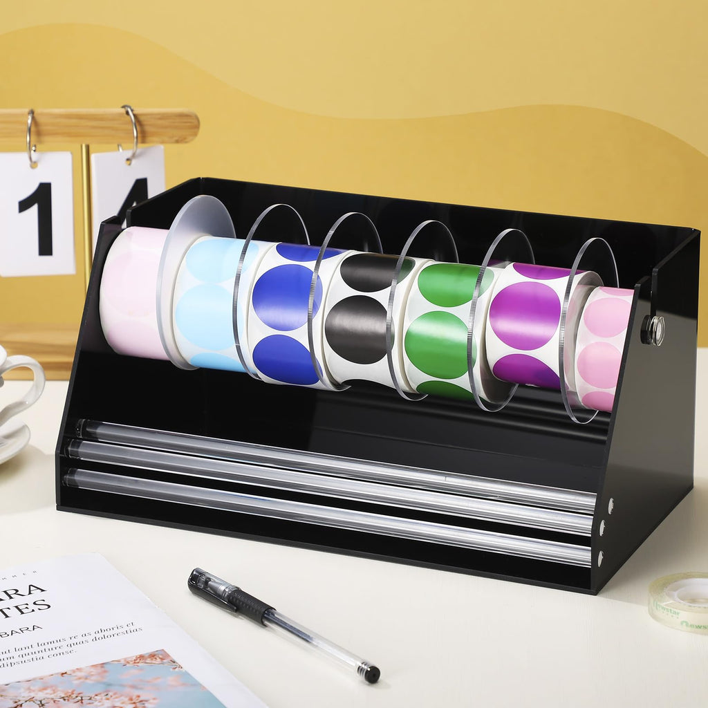 Feifeiya Adjustable Label Dispenser Acrylic Sticker Roll Dispenser, 7 Disks