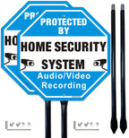 2 Pack Protected By Home Security System Signs for Yard, 12" x 12" Aluminum Sign with 36" Metal Stakes, Audio Video Recording Warning Sign, Reflective Aluminum 2Pack with Black Stake