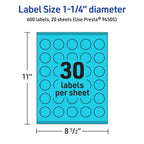 Avery® Printable Round Labels, Sure Feed® Technology, 1-1/4" Diameter, Bright Blue Labels, Print-to-the-Edge, Laser/Inkjet, 600 Total, Great for Price Stickers and Mailing Seals 600 labels