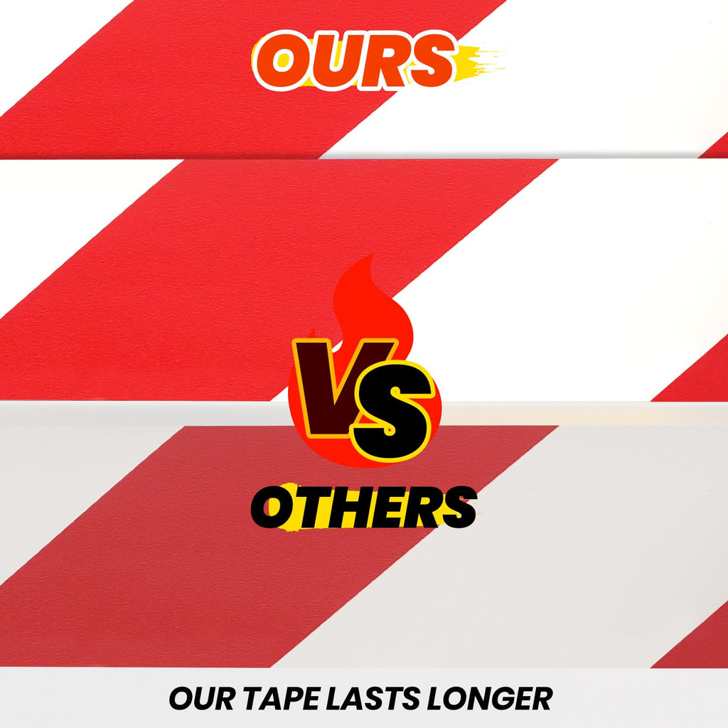ADHES Hazard Tape Safety Warning Red White Stripe PVC Self Adhesive red and white 2in x 18yd 1