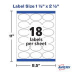Avery Printable Blank Oval Labels, 1.5" x 2.5", Glossy Crystal Clear, 180 Customizable Labels (22854) 1.5" x 2.5" 180 labels Glossy Clear