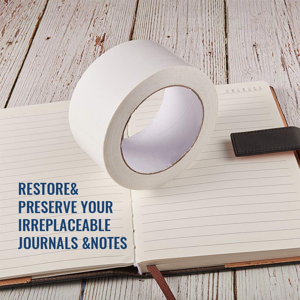 GORGECRAFT 2 Inch x 21 Yard Bookbinding Tape Cloth Book Repair Tape Cloth Library Book Repair Craft Tape for Bookbinders Sofa Cord, White