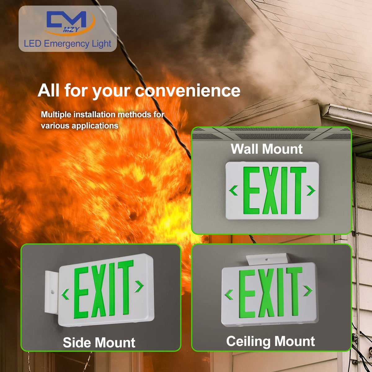 LED Emergency Exit Sign, Universal Mount OSHA Compliant Green 1 Pack