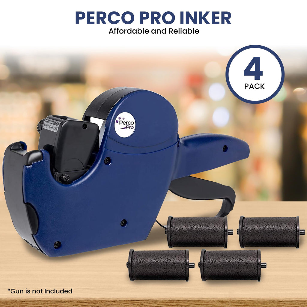 Perco Ink Roll for Perco Pro (1 and 2 Line) Price and Date Guns - Pack of 4 Replacement Inkers - Easy to Load, Premium, Clear & Bold Prints - Made in USA 4 Pack