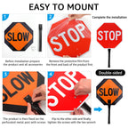 GicnKeuz 2 Pack Stop Slow Sign with Metal Handle, 13x13 inches Double Sided Slow/Stop sign, Traffic Reflective Aluminum Sign, Fade Resistant/Waterproof, Easy to Mount (Red & Orange) 13" x 13" - 2 packs of Stop Sign with handle