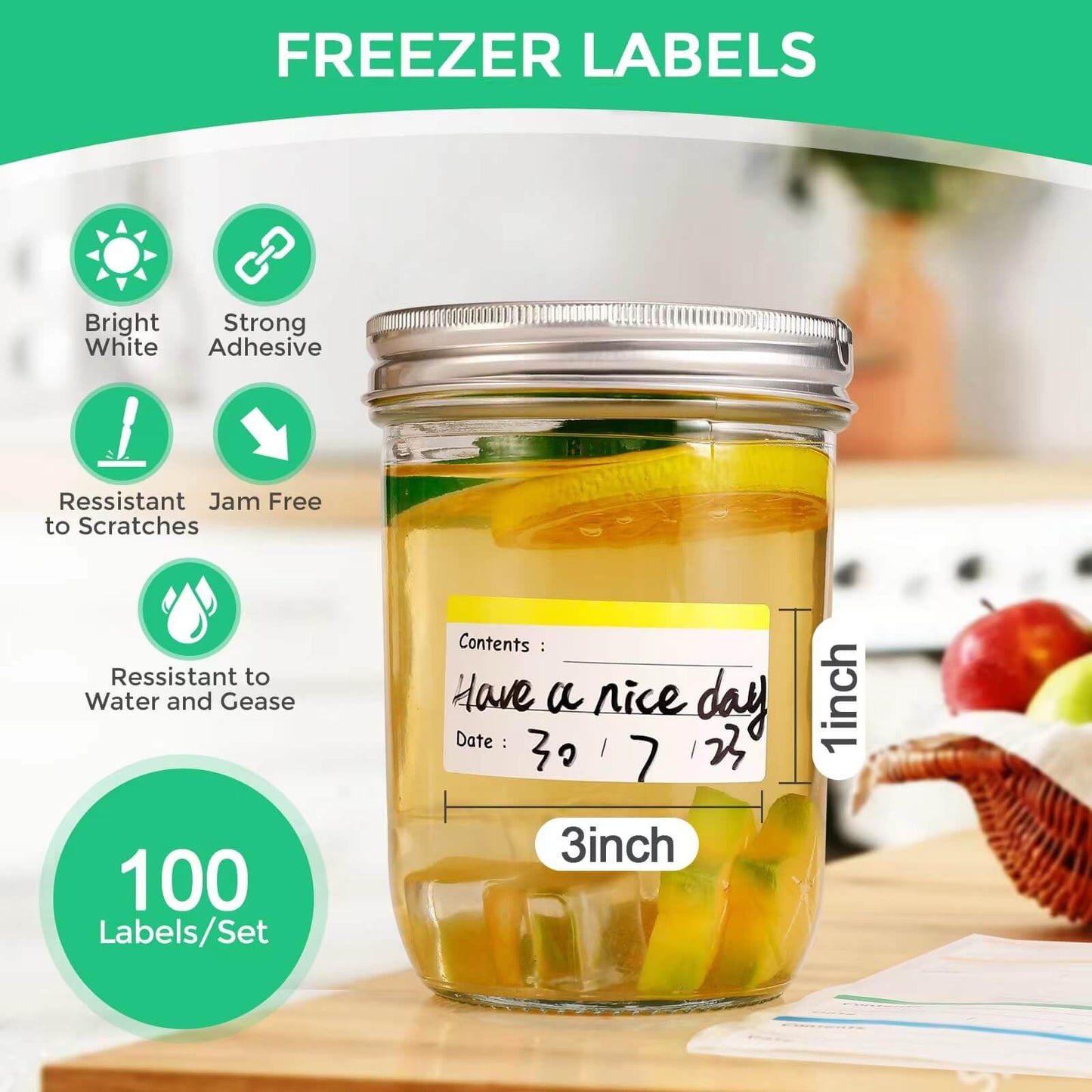 Freezer Kitchen Labels, Removable Food Storage Labels (300 PCS, 1x3 Inch, Clear Vinyl, No Residue, Easy Peel Off) 300