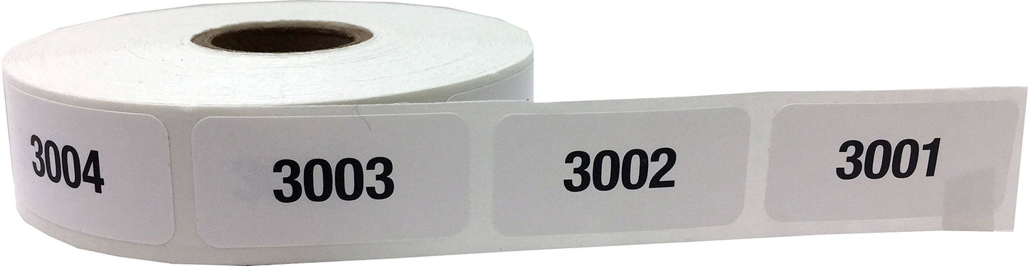 Consecutive Number Labels Bulk Pack Numbers 1 Through 10,000 White/Black .75 x 1.5 Rectangle Small Number Stickers for Inventory