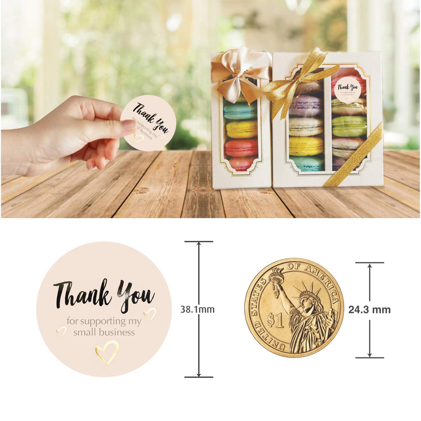 easykart labels 400 Thank You for Supporting My Small Business Sticker Labels | Pastel Peach Color with Gold Foil Hearts | 1.5" Round in Roll | Highly Recommended for Small Business Owners 400 Stickers