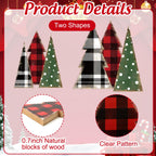 Whaline 6 Pcs Christmas Tree Wooden Signs Table Decor Buffalo Plaid Dots Xmas Wood Tabletop Signs Red Black Green Desktop Centerpieces for Holiday Home Tiered Tray Fireplace Party Decor