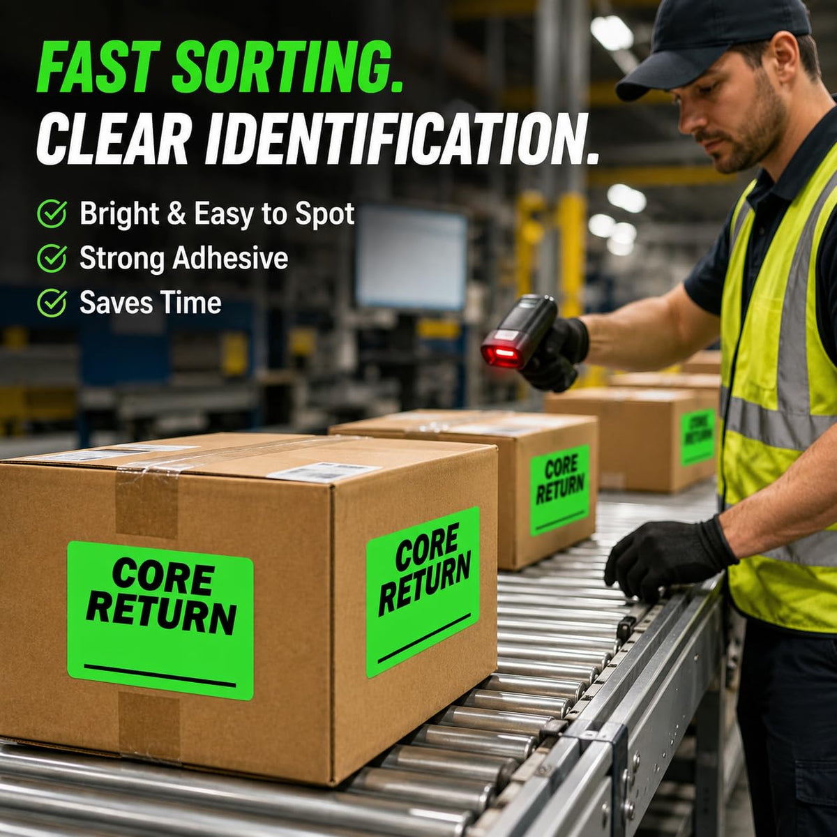 500 Core Return OSHA Receiving Labels – 3"x5" Rectangle Warehouse Labels