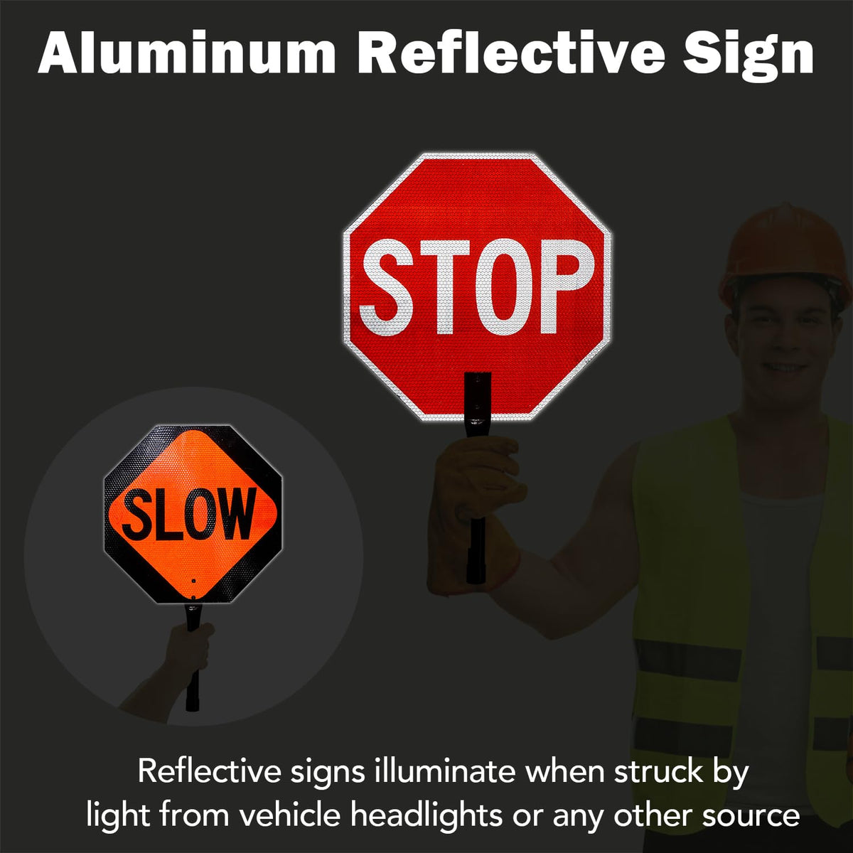 T&R (2 Pack) Stop Slow Sign with Handle, 13 x 13 Inches Double Sided Stop/Slow Traffic Sign, Rust Free Aluminum Reflective, Weather Resistant, Waterproof, Fade Resistant, Easy to Mount. 13" x 13" - 2 Pack - Stop/Slow