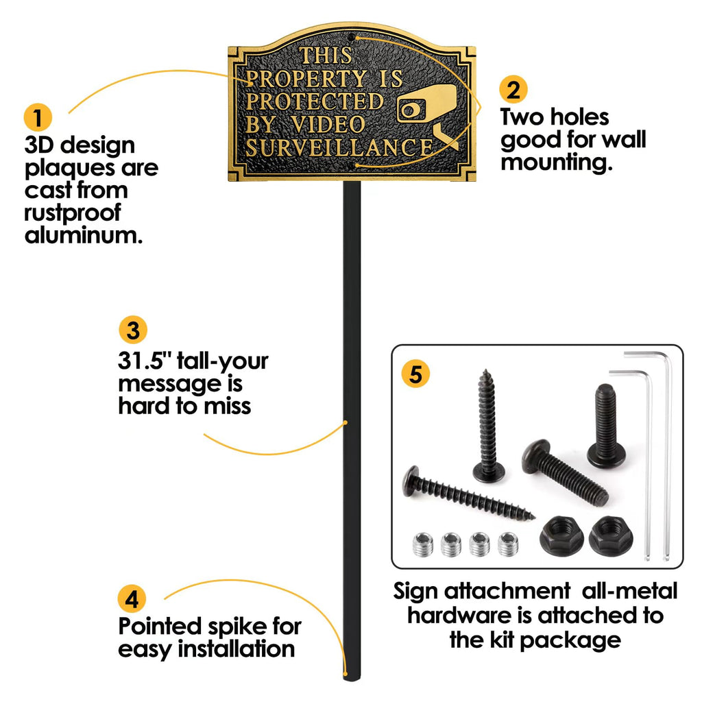 Private Property Video Surveillance Camera Solid Cast Metal Sign