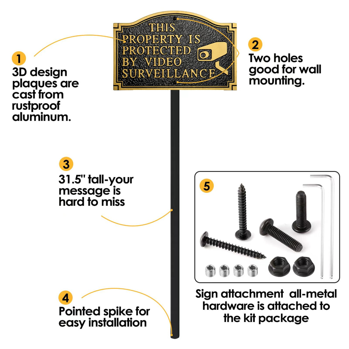 Private Property Video Surveillance Camera Solid Cast Metal Sign