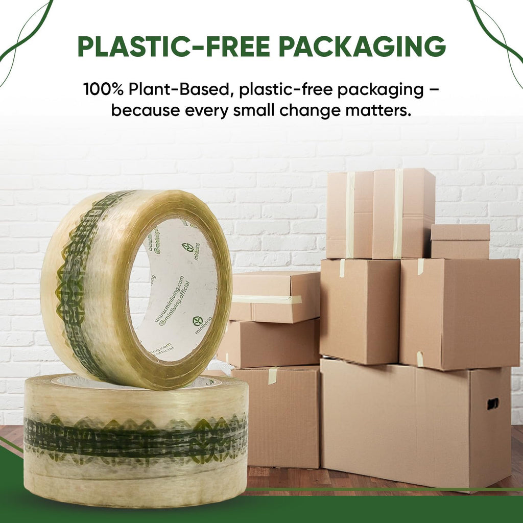 Biodegradable Packing Tape | Plant-Based Cellulose Packaging Tape | Heavy Duty All-Purpose Adhesive for Shipping, Moving, Office, Crafts | Easy-Tear, Low-Noise, Clear - 3pk 1.93 in x 70 yds 1.93 in (Printed) 3