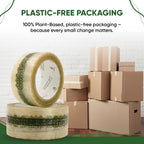 Biodegradable Packing Tape | Plant-Based Cellulose Packaging Tape | Heavy Duty All-Purpose Adhesive for Shipping, Moving, Office, Crafts | Easy-Tear, Low-Noise, Clear - 3pk 1.93 in x 70 yds 1.93 in (Printed) 3