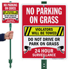 SmartSign 12" x 10" 'No Parking On Grass Violators Towed, Do Not Drive On Grass' Yard Sign with 3 ft Stake, 40 mil Aluminum 3M Laminated Engineer Grade Reflective, Multicolor Reflective Aluminum Sign with 3' Stake