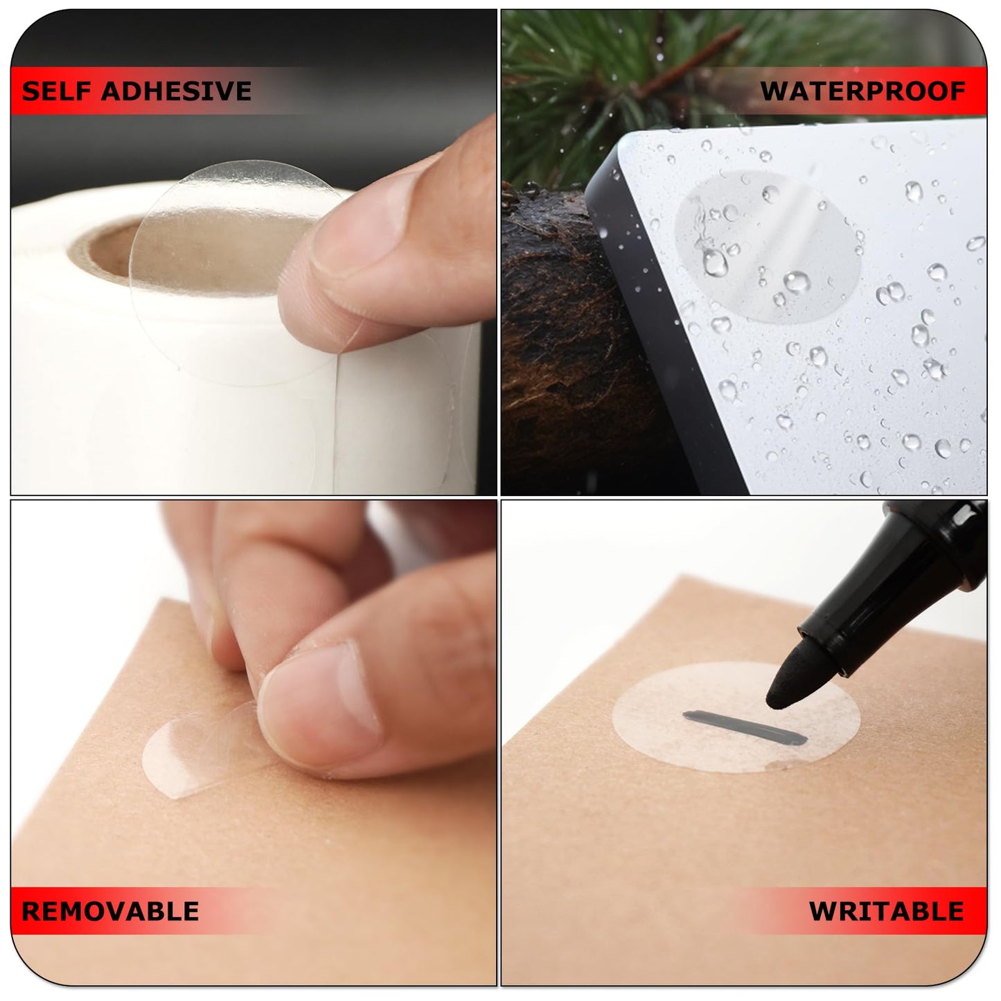 Clear Round Label 1 Inch Circle Sticker Self-Adhesive Transparent Dot Wafer Seal Label Waterproof Removable for Retail Package Envelope Roll of 500 PCS 1" Diameter