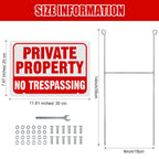 Zonon 6 Pack Metal No Trespassing Sign 12 x 8 Inch Private Property Word with H Stake Reflective Aluminum Security Weatherproof Outdoor Metal Outdoor Keep out Sign, Easy to Mount(Red) Red
